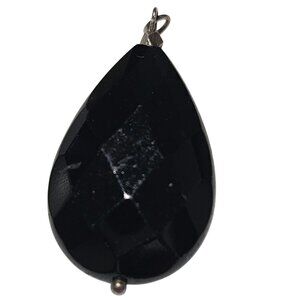 Black Teardrop Faceted Stone Pendant Silver Tone DIY Jewelry Necklace Women